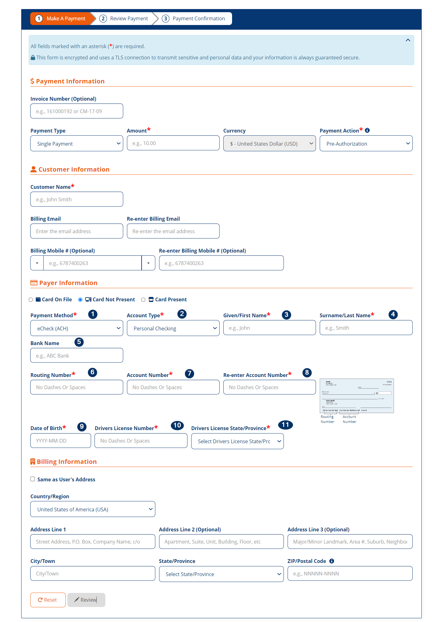 Make A Payment screen