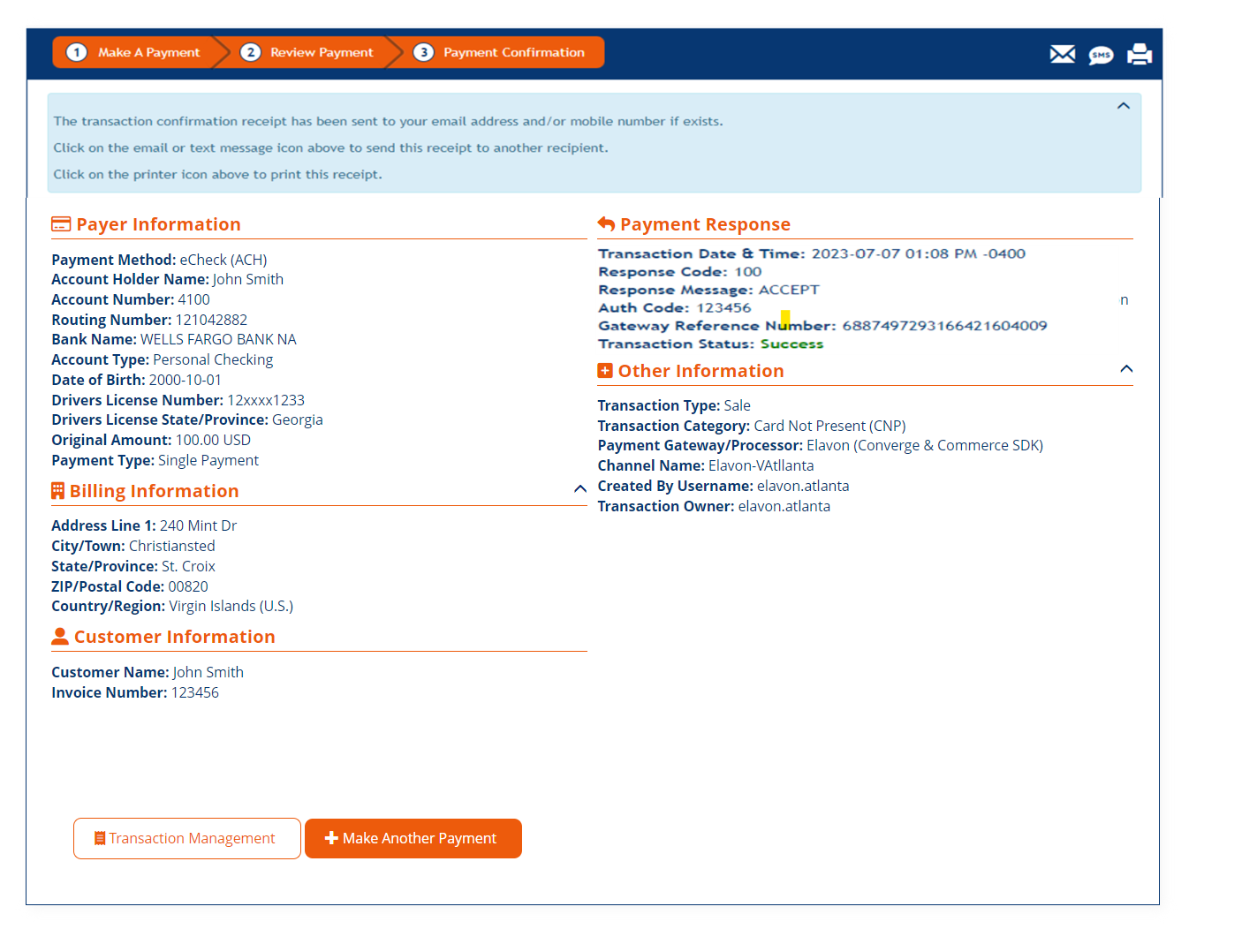 Make A Payment screen