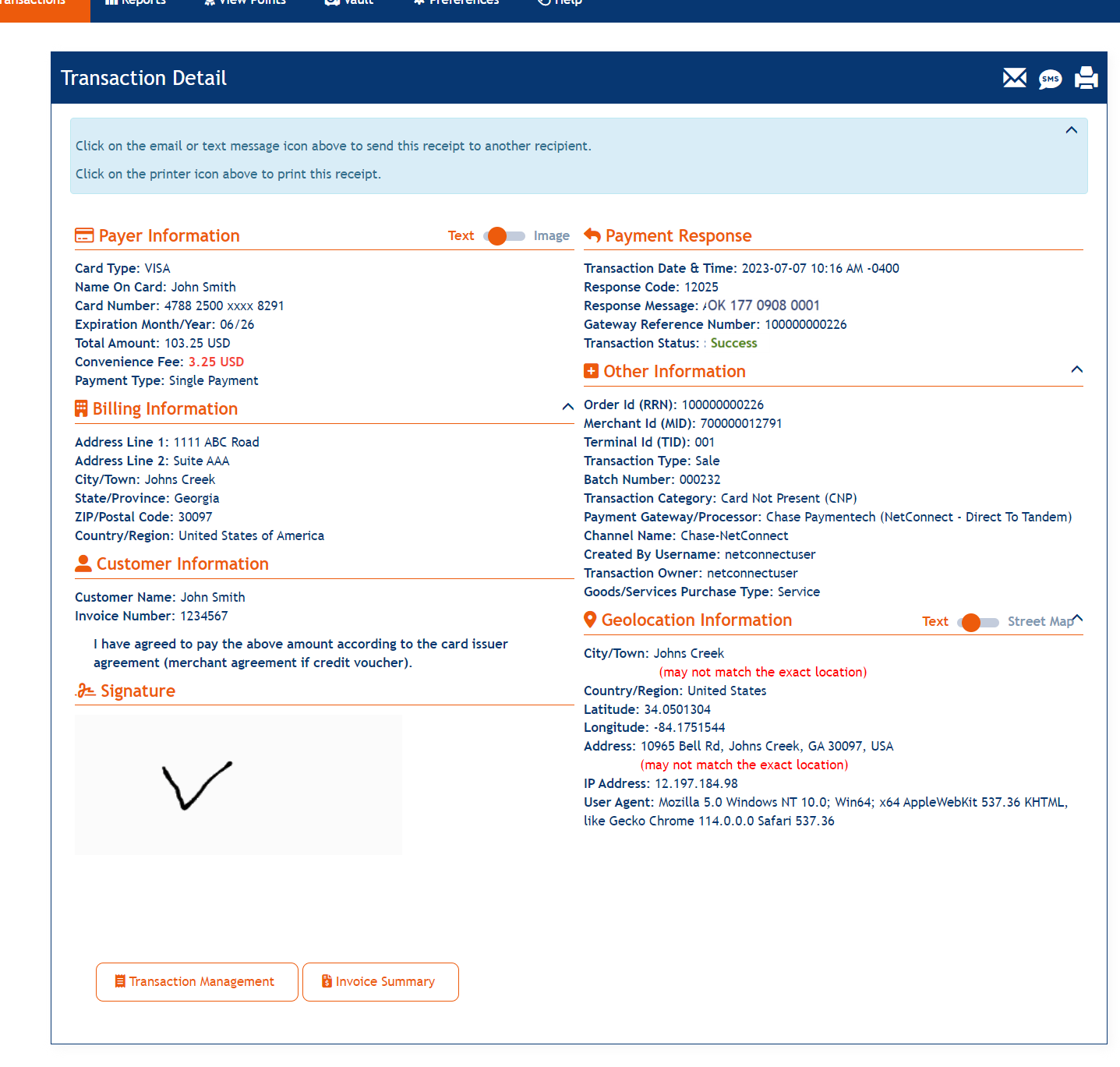 Payment Confirmation page