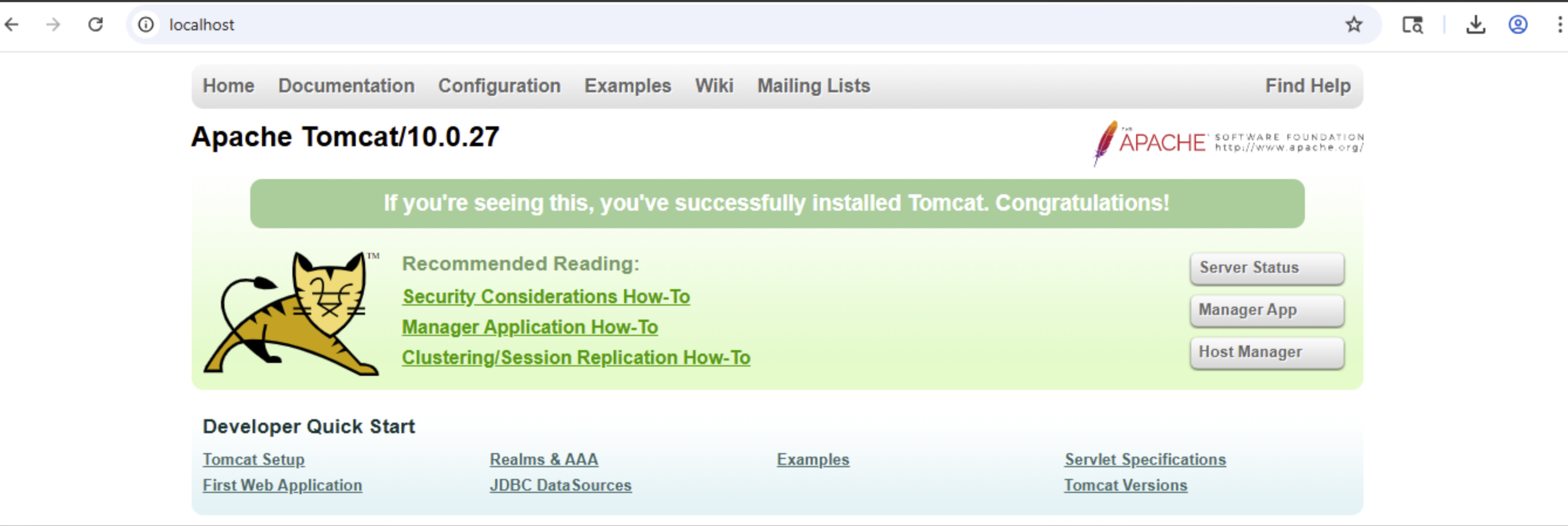 Verify Tomcat installation