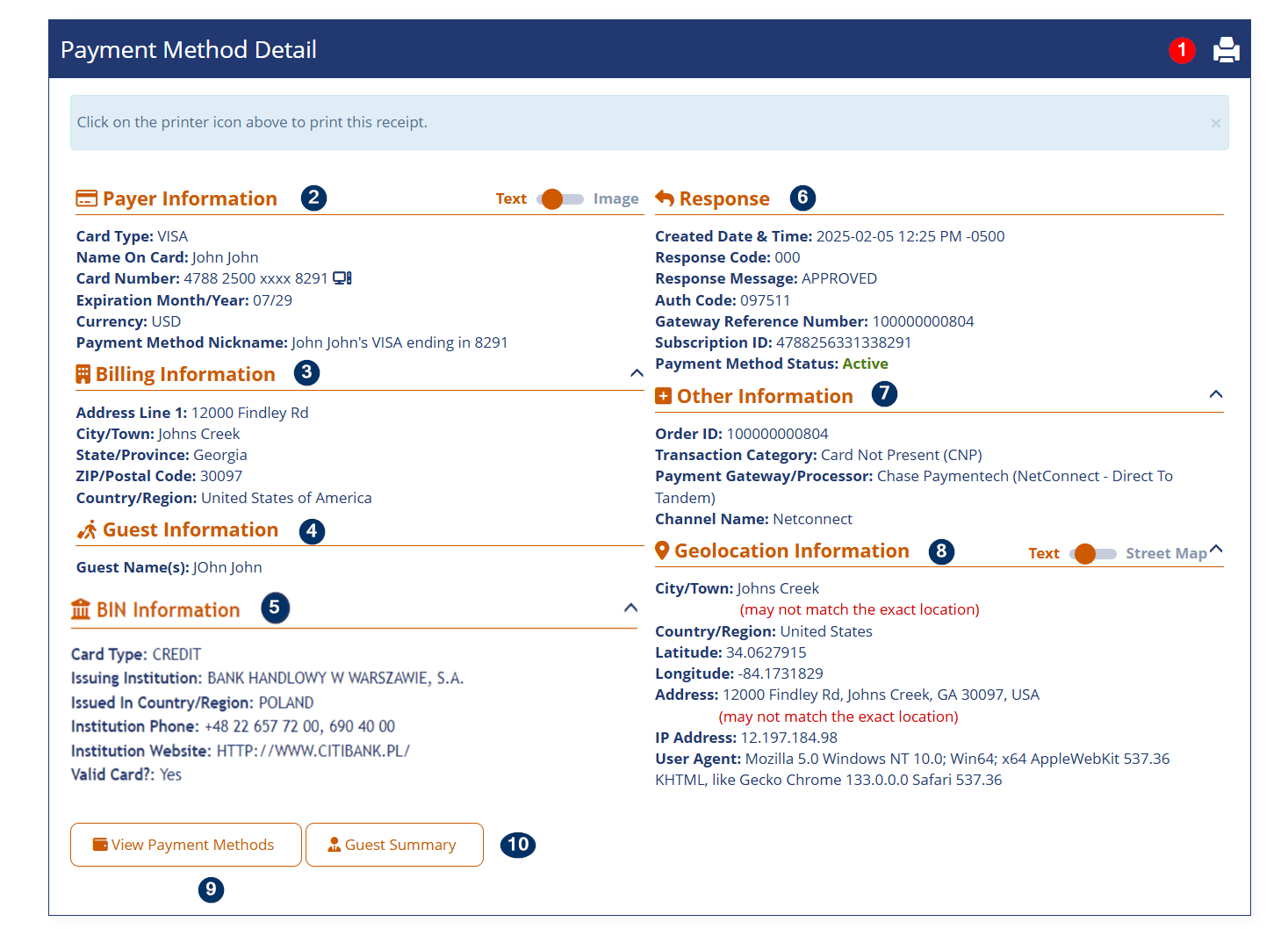 Payment Method Detail