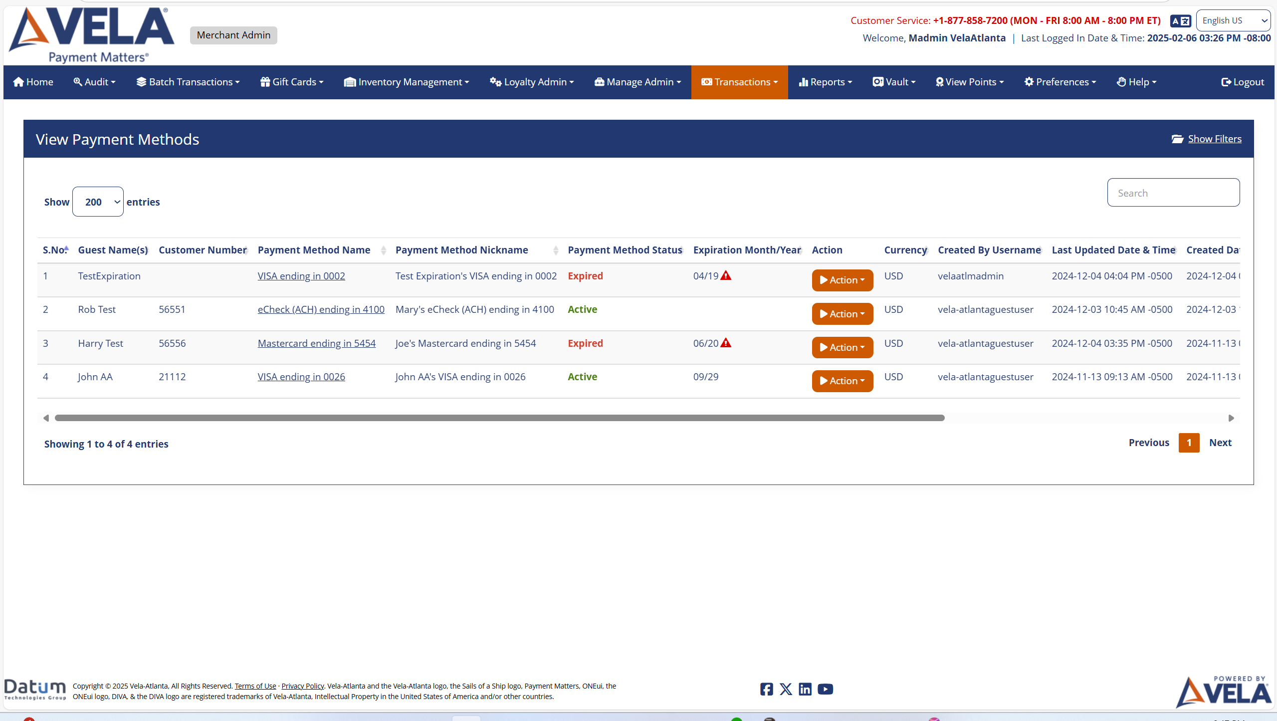 View Payment Methods